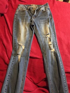 Ripped Skinny Jeans in Washed Blue - Women's